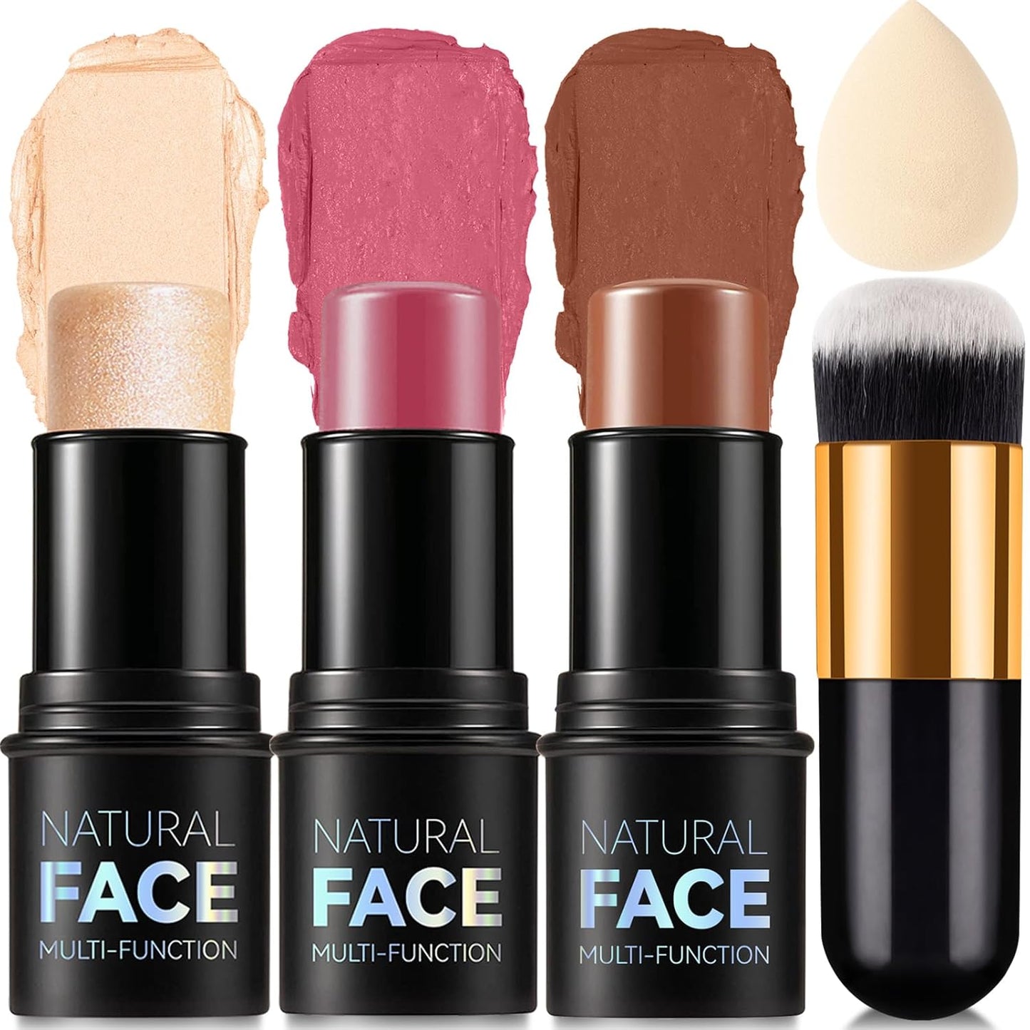 3 Colors Cream Contour Stick, Shades with Highlighter Stick,Blush Stick and Bronzer Contour Stick for Sculpt the Cheeks,Long Lasting,Waterproof,Matte & Dewy Finish for Women (LIGHT FAIR(8+10+12))