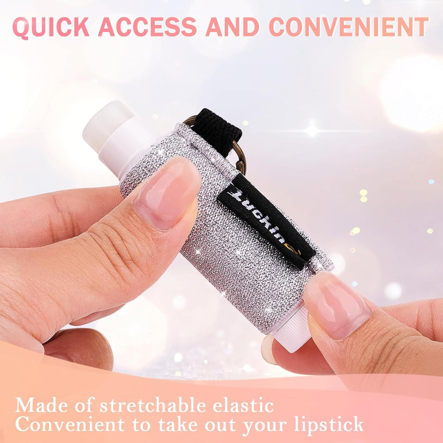 Lip Balm Keychain - Shinny Chapstick & Lipstick Holder - Tight Elastic Holder for Fat & Slim Lip Balms