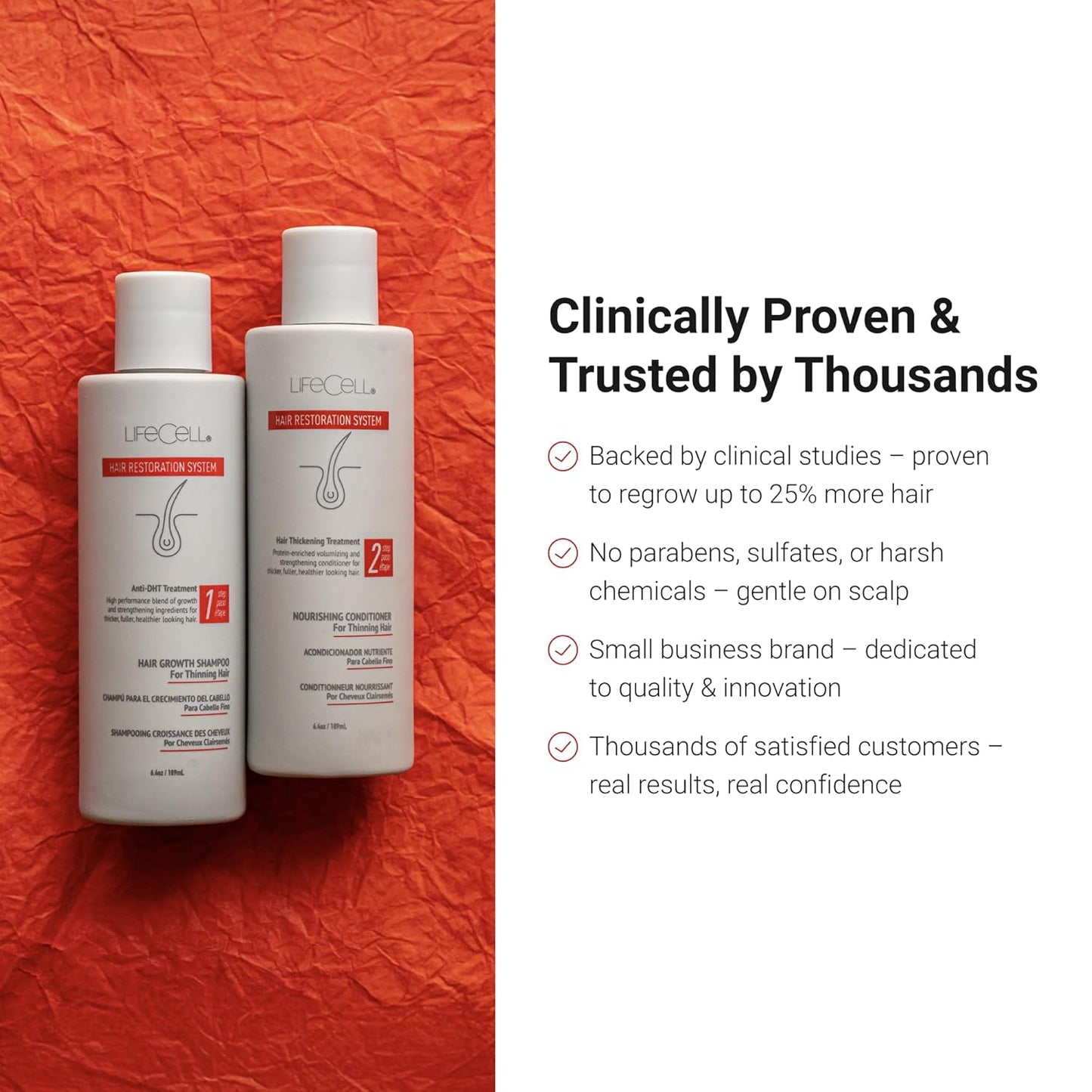 LifeCell Hair Restoration System for Women 2% – Hair Growth Treatment with Minoxidil, Anti-DHT Shampoo & Conditioner – Thicker, Fuller Hair – Supports Scalp Health & Hair Regrowth – 16.8 Fl Oz