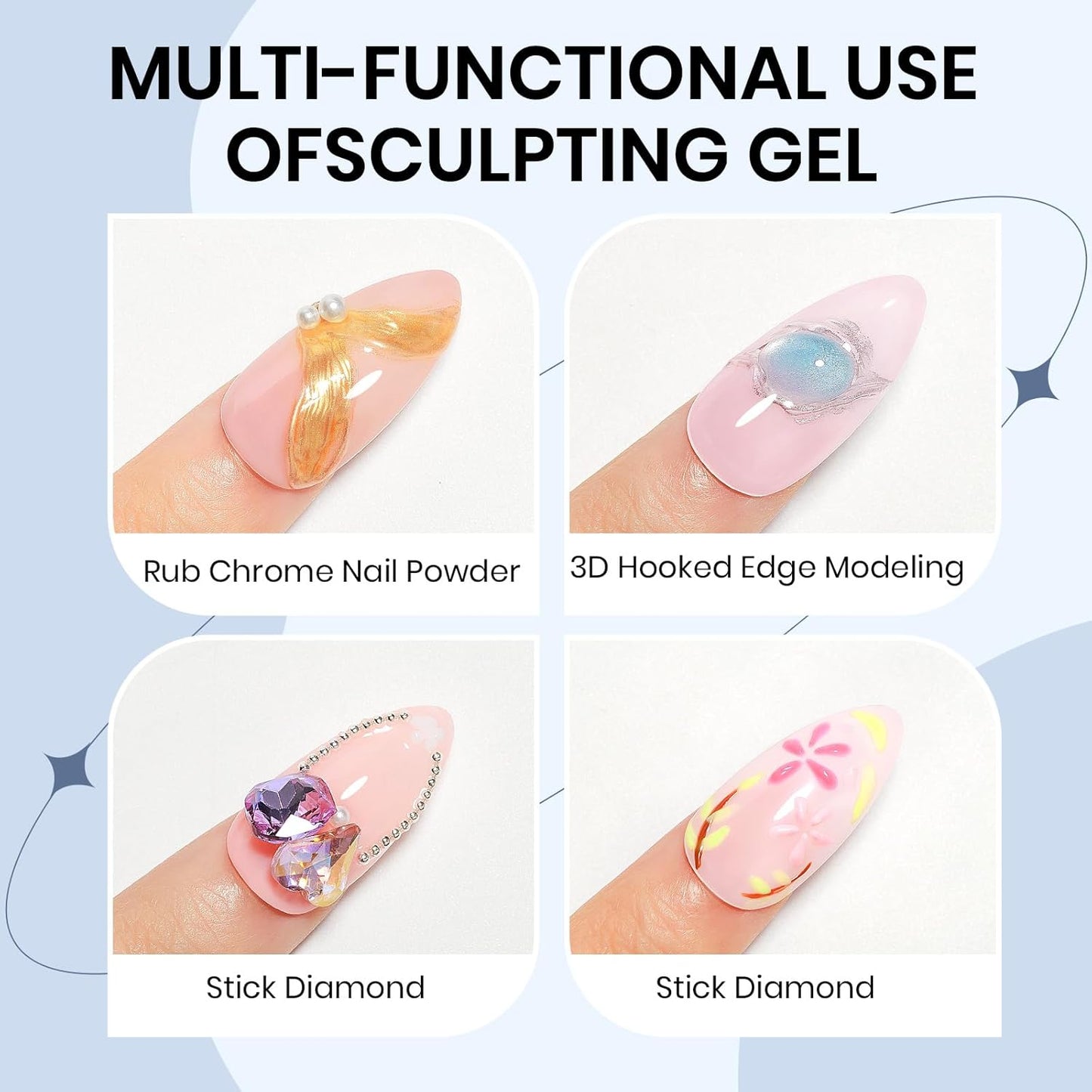 3d Gel Nail Art Set: Non Stick Hand Solid Builder Gel, No Wipe 3d Gels, 15g 3d Sculpting Gels All-in-1 Kit for Carving Moliding Extension Home DIY Manucure for Women Girls