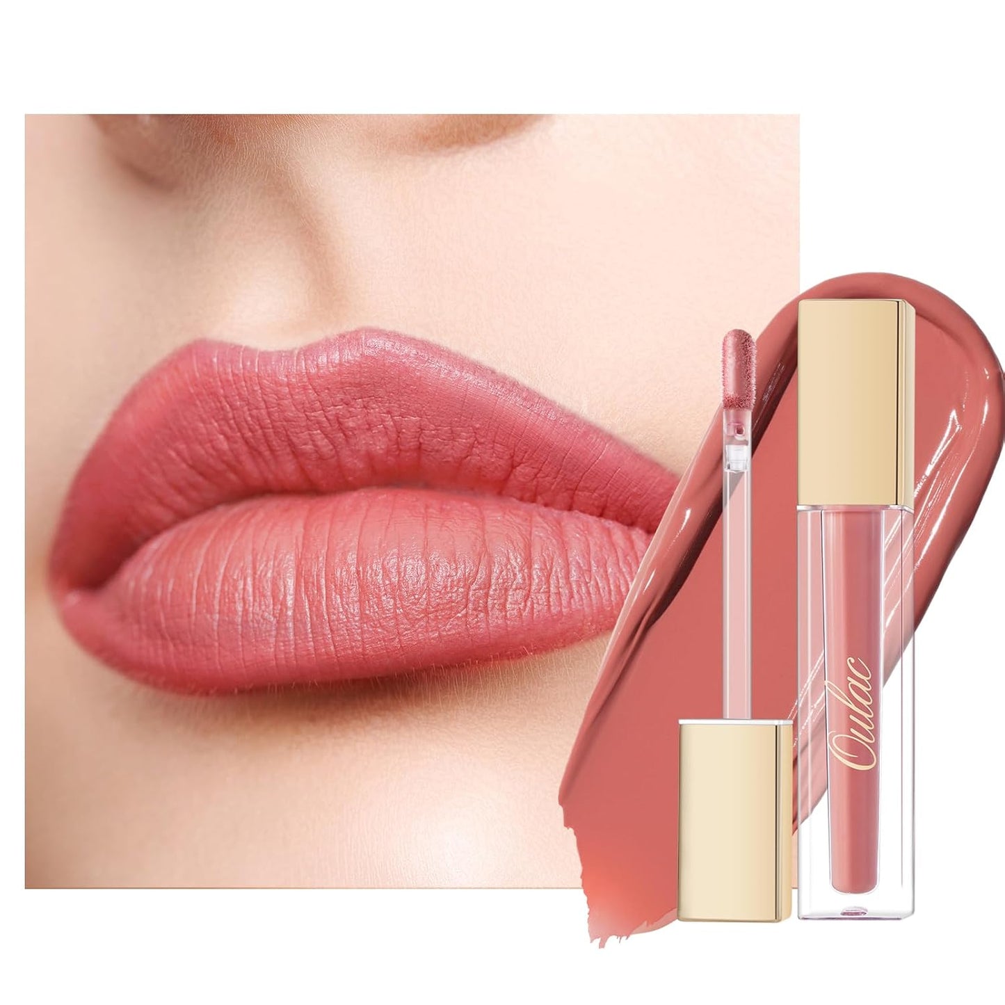 Oulac Matte Liquid Pink Nude Lipstick for Women, Long Lasting Lipstick Waterproof Lip Stain, No Transfer, Creamy High Pigmented Formula with Rose Oil, Vegan & Cruelty-Free, Coral Pink M11