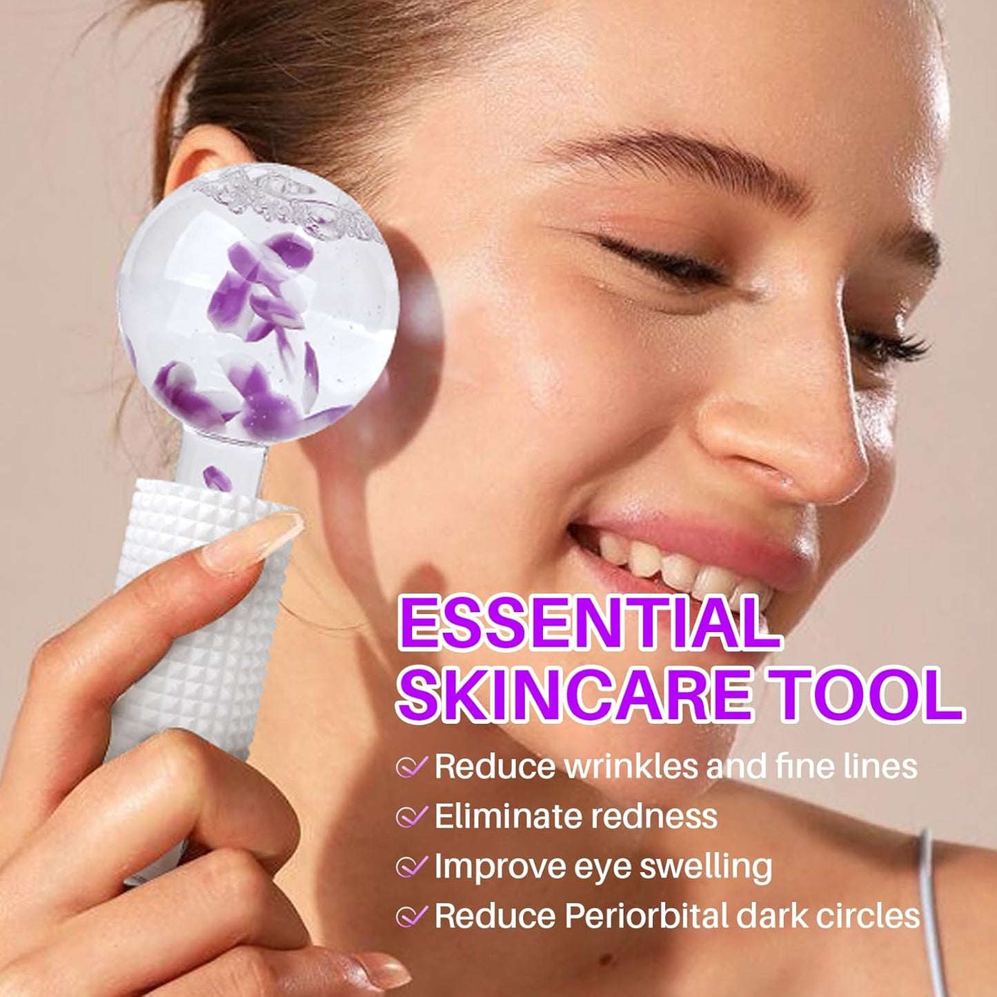 Ice Globes & Ice Roller for Face and Eyes - Facial Massage Tools for Skin Care, Reduce Wrinkles & Puffiness, Cooling Globes & Roller Ball for Glowing Skin 2PCS (Purple)