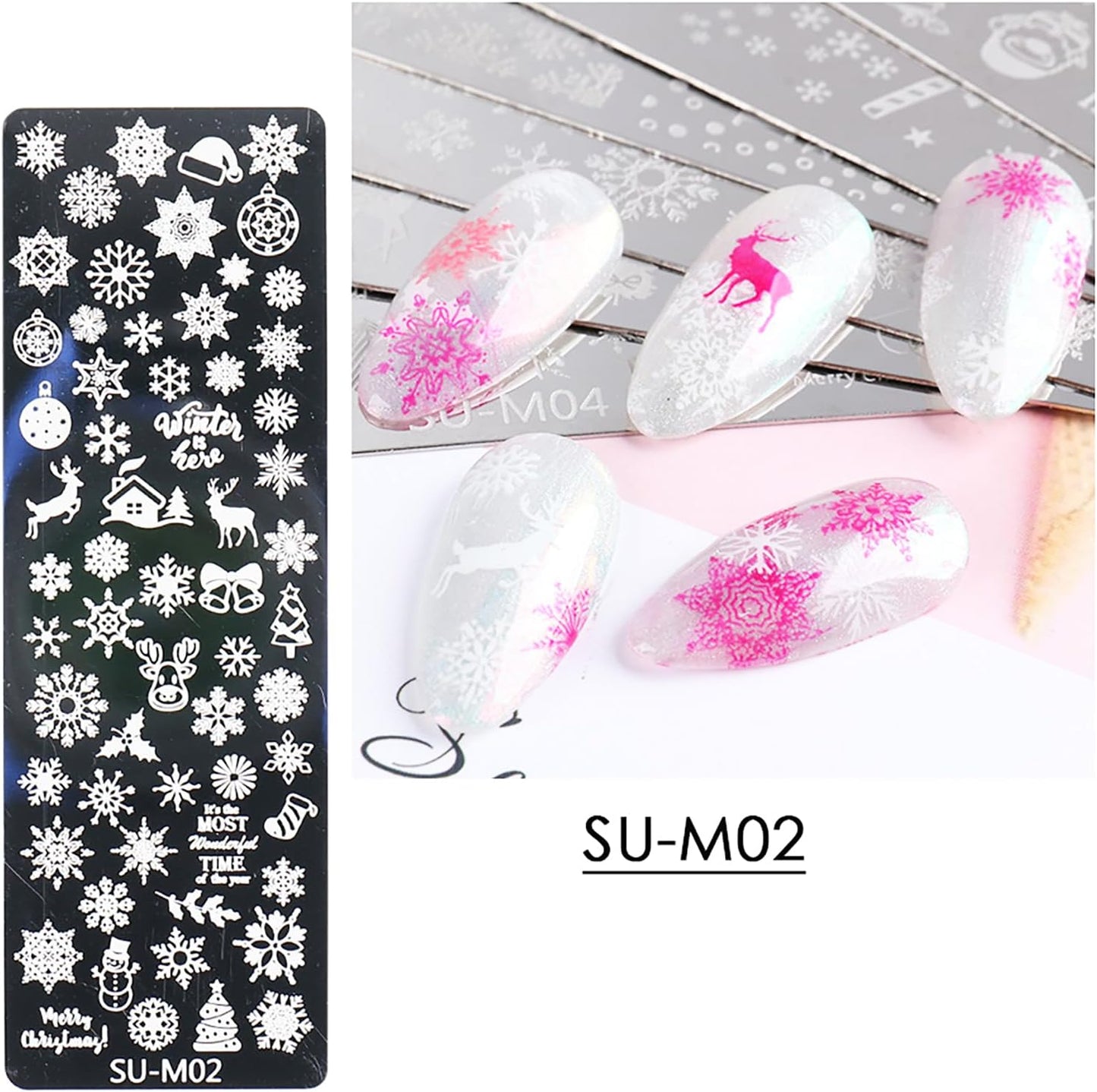 Christmas Nail Art Stamping Plate Kit,Snowflake Snowman Christmas Tree Elk Designs Nail Image Stamp Template Xmas DIY Stainless Steel Nail Image Polish Template Kit 6Pcs