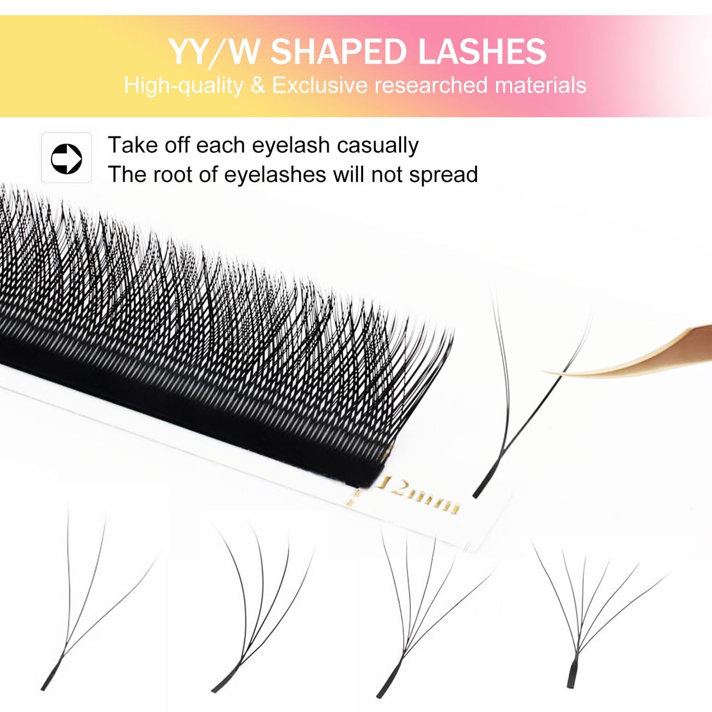 W Lash Extensions Supplies 3D Eyelash Extensions W Shape 0.07mm Thickness D Curl 13mm Premade Fans Easy Fan Lashes Volume Matte Black 12 Rows Crisscross Eye Lashes(W-3D-0.07-D,13mm)