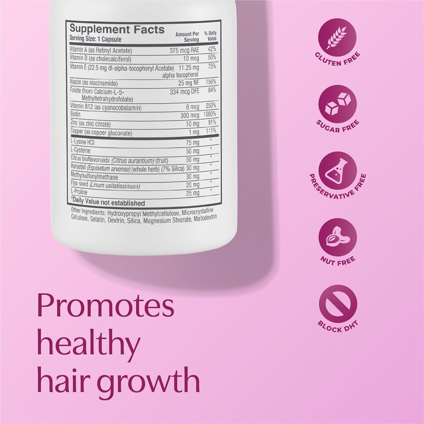 Women’s Healthy Hair Growth Supplements – DHT-Blocking Botanicals with Biotin, Niacin, Zinc & L-Lysine – Rich in Vitamins & Minerals – Supports Thicker, Fuller Hair – 60 Capsules (2-Month Supply)