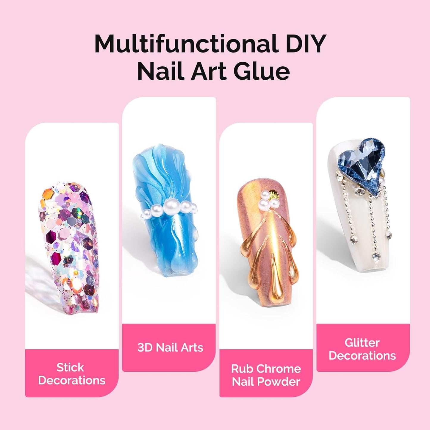 MelodySusie 2Pcs Nail Rhinestone Glue, 3D Gel Nail Art Design Strong Adhesive Nail Gem Glue with Brush Pinpoint Nail Charms Gems Jewelry Decoration DIY Manicured at Home Cured Need