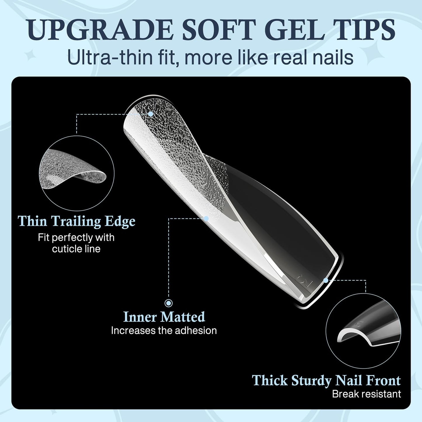 Medium Gel Coffin Nail Tips, 240pcs Soft Gel Pre-Shaped Acrylic Fake Nails, Half Matte Full Cover Clear Press on Flase Nail Tips for Extension Nail Manicure Home DIY 12 Sizes Gelly Tips