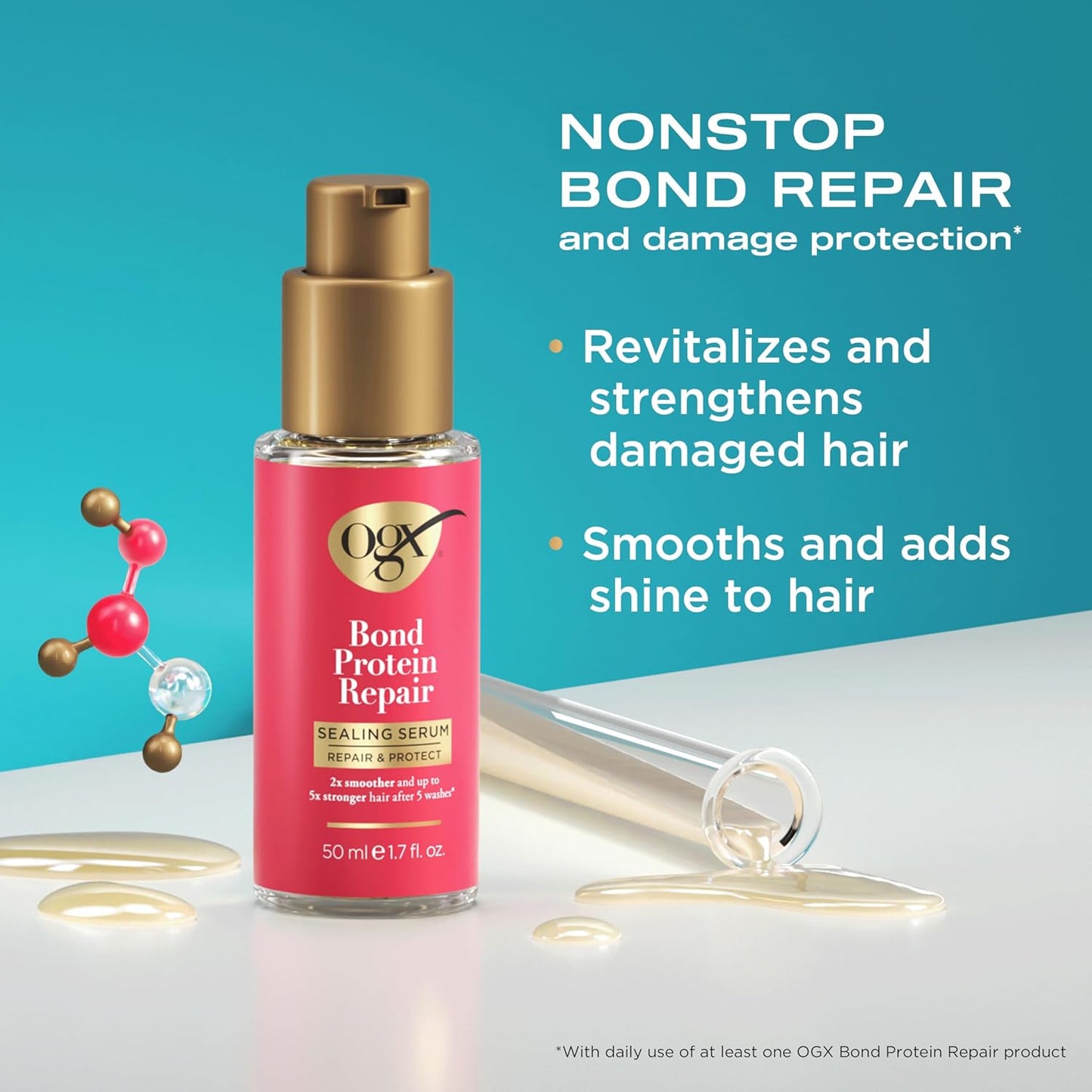 OGX Repair & Protect Bond Protein Repair Sealing Hair Serum, Formulated without Parabens, Frizz Treatment, 1.7 fl. oz