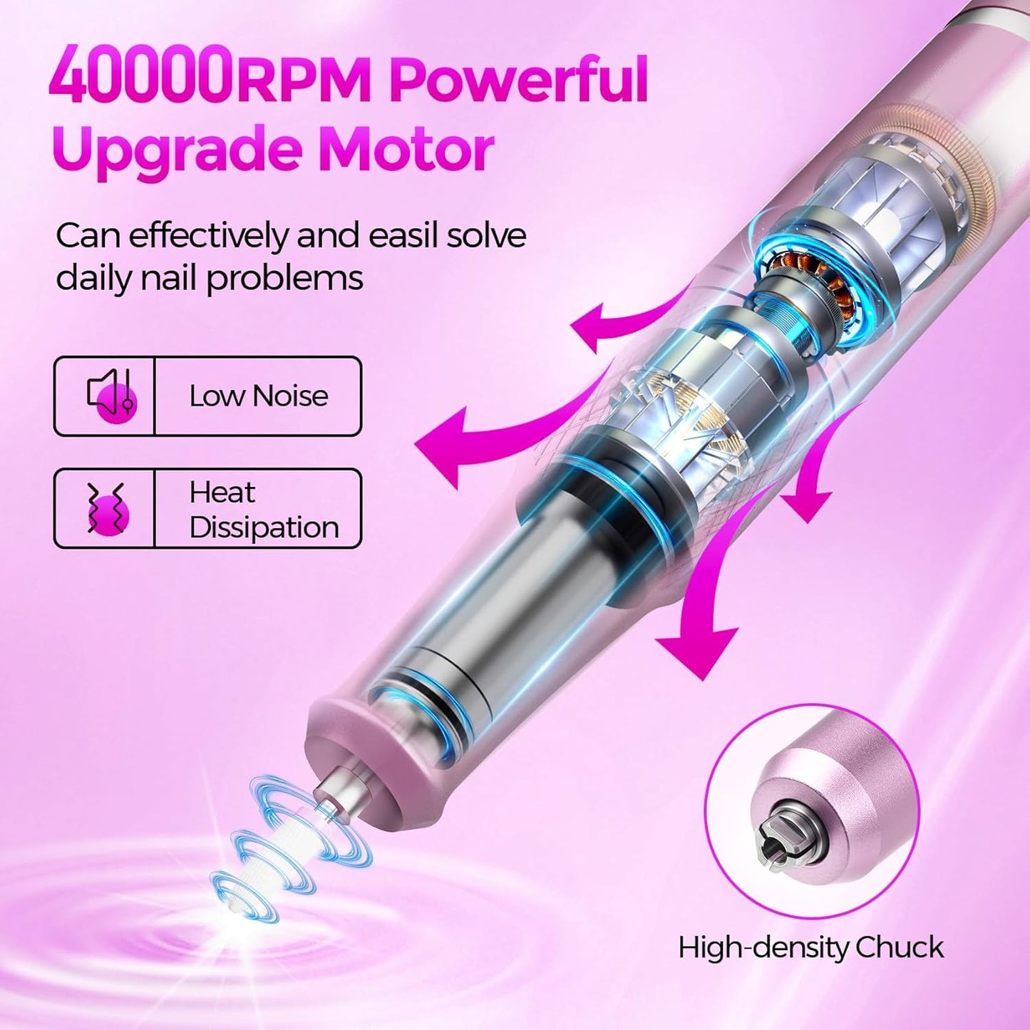 Nail Drill Electric File: DEDNMSCA Sparkly Professional Nail Drill Kit, 40000RPM E-file Machine with USB LED Light and 12 Drill Bits for Acrylic Nail Remove Gel Polish Manicure for Salon Home, Diamond