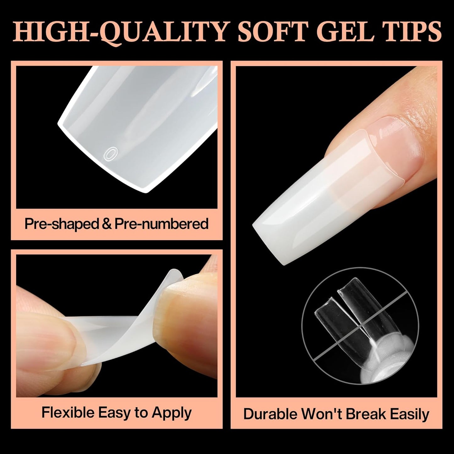 504PCS Half Cover False Nails Tips Acrylic Nail Tips Artificial False Nails Lady French Style Tip Acrylic Fake Nails For Nail Extensions Art Salon Home DIY