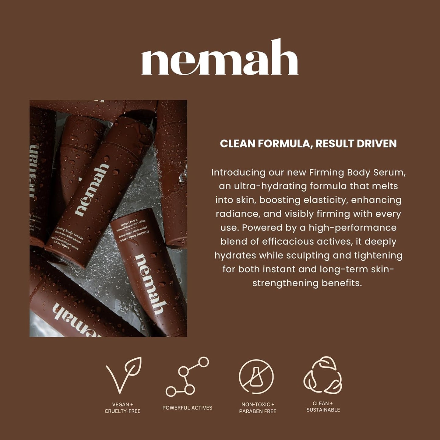 Nemah - Firming Body Serum - Hydrates, Sculpts, and Tightens with Oat Extract, Ashwagandha, and Coconut Extract - Lightweight & Fast-Absorbing, Vegan & Cruelty Free - 5 oz.