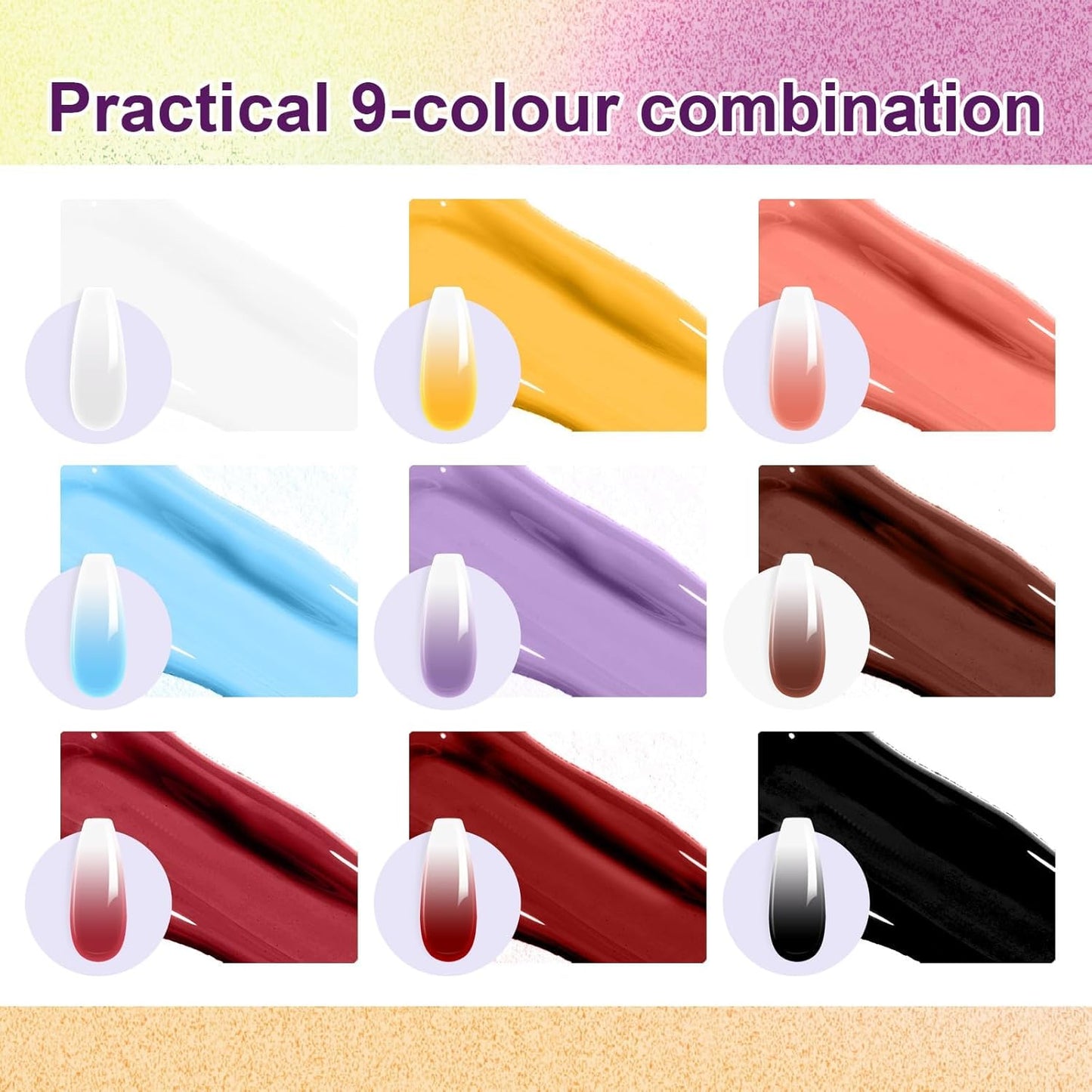 Gradient Painting Gel, 9 Colors Ombre Gel Nail Polish with Dark Red Light Blue Black&White Sponging for Pigment Pat Aura Nails French Manicure Soak Off UV Victorian Oddity