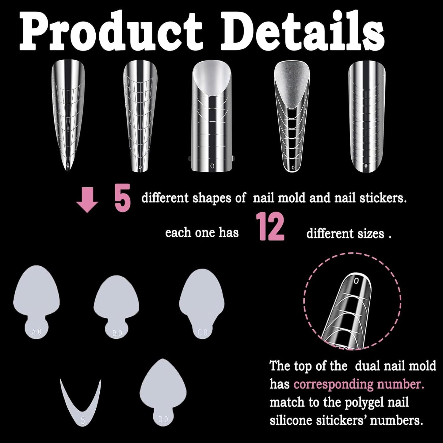 Allstarry 360pcs Nail Dual Forms, Silicone French Nail Forms for Poly Gel Nail Gel Extension Full Cover Acrylic Nail Tips 5 tpye nail form and Silicone Reusable Stickers for Nail Art Design