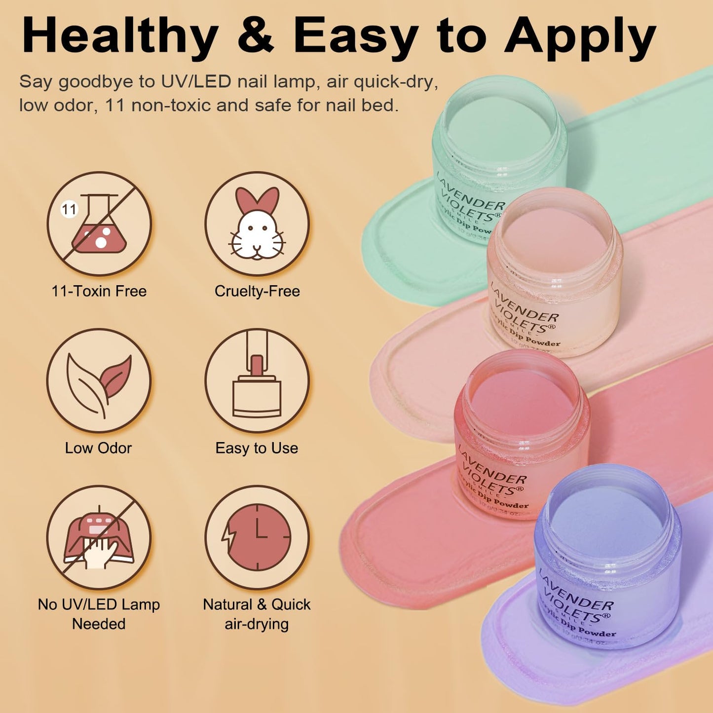 LAVENDER VIOLETS Dip Powder Nail Kit - 36 Colors Brown Green Blue Reflective Glitter with Dipping Powder Liquid Set and Nail Art Tool for Home Salon B5X1