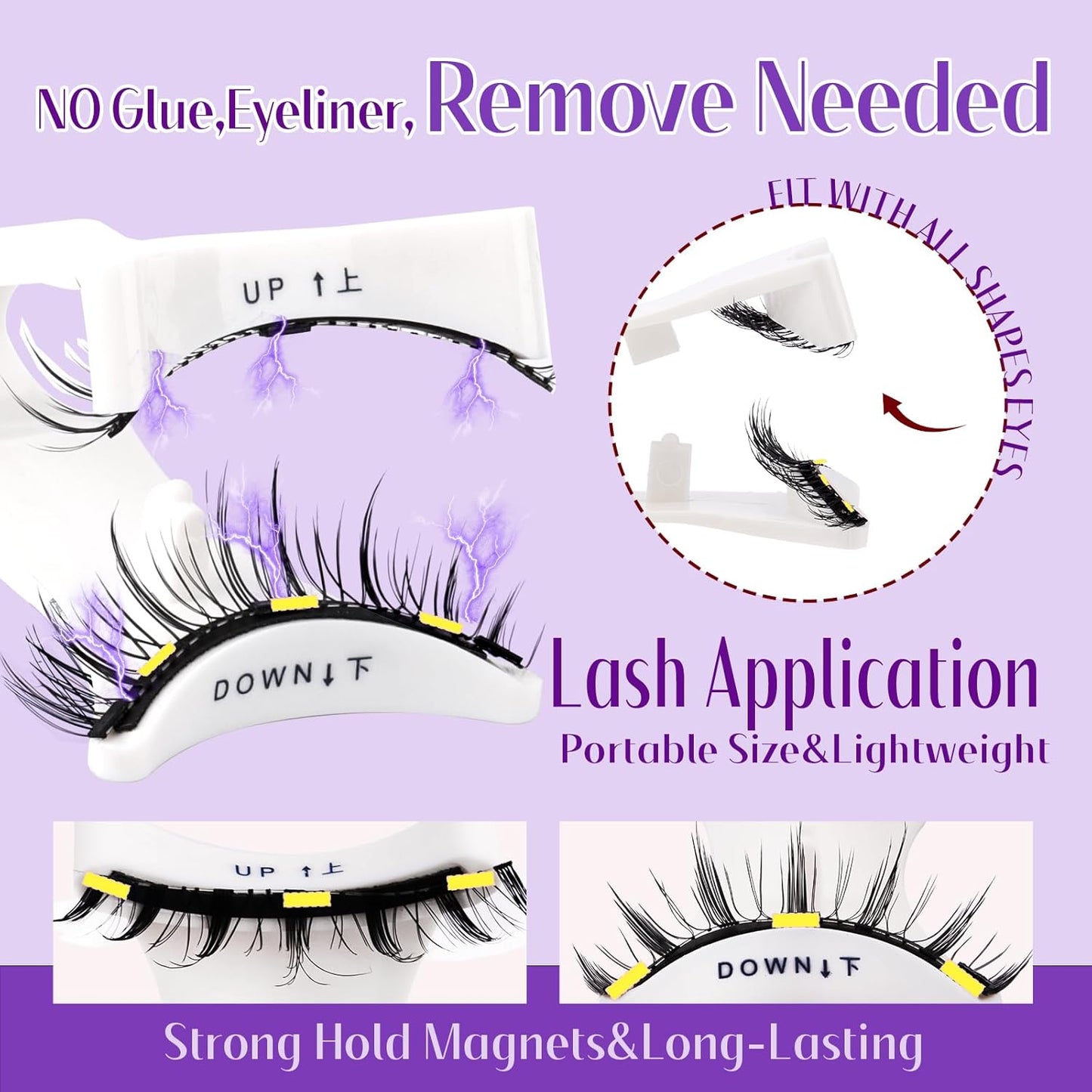 4-Pairs Magnetic Eyelashes Kit with Applicator: Natural Reusable Soft Waterproof False Lash, No Glue Needed, Wendy Lashes, 079+B01