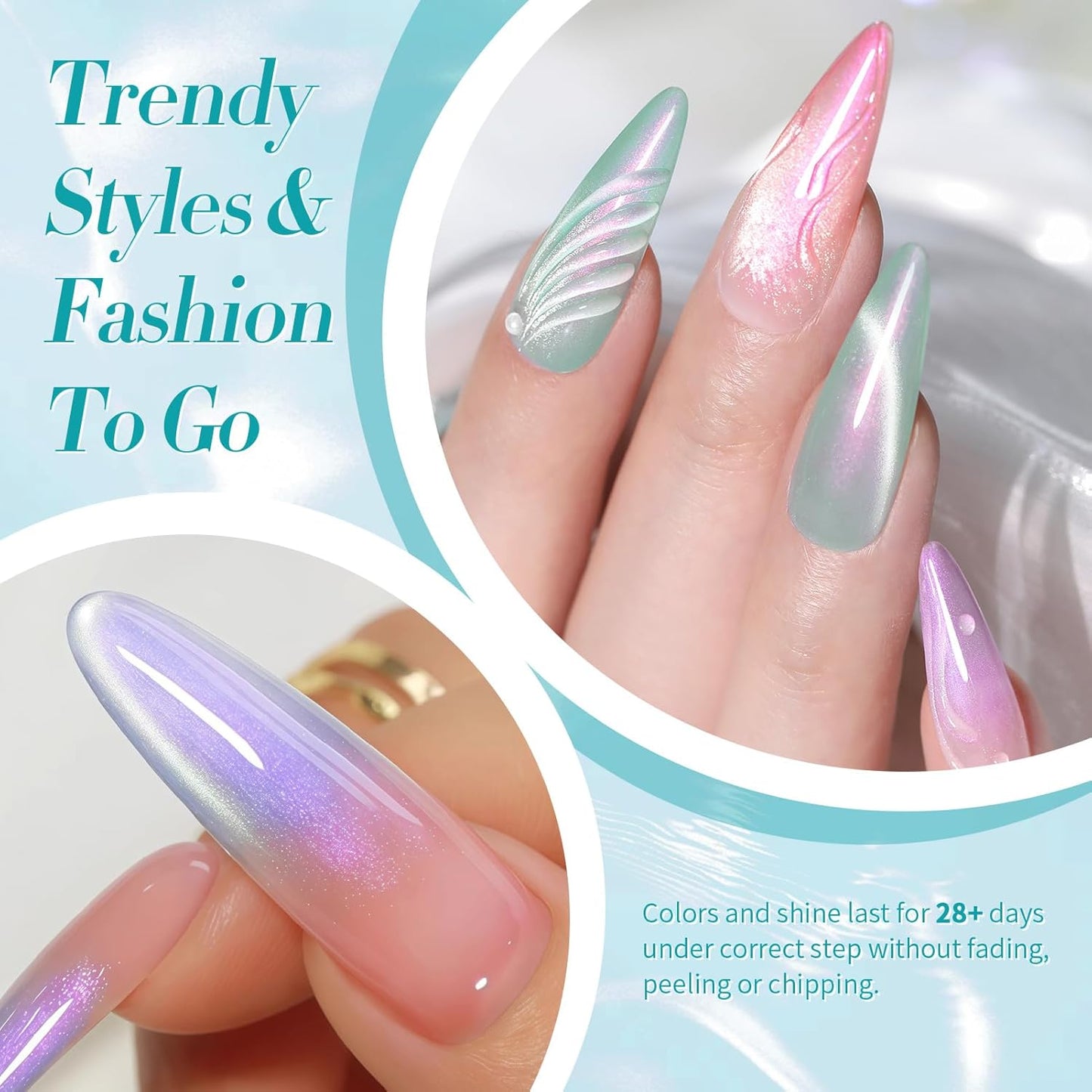 Born Pretty Magnetic Gel Nail Polish Set,Pastel Coral Sea Magnetic Eye Gel Jelly Glass Crystal Magnetic Gel Polish Nail Art Manicure Kit 6PCS