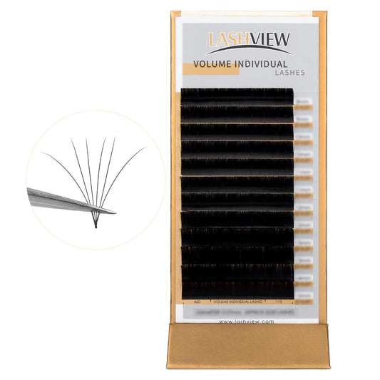 LASHVIEW Russian Volume Lashes 0.03mm Thickness CC Curl 8-15mm Mix Tray Faux Mink Individual Eyelash Extension Soft Semi-Permanent Lashes Pure Korean(Professional Salon Use)
