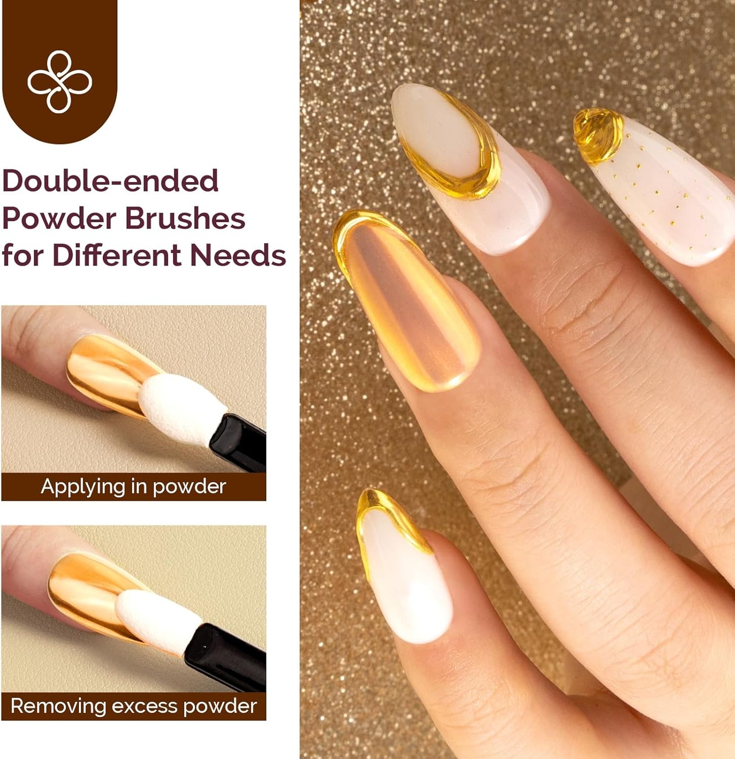 MelodySusie Gold Chrome Nail Powder for Gel Nails,Metallic Mirror Effect Pigment Stylish and Technological Fine Glitter for Home DIY Salon Use