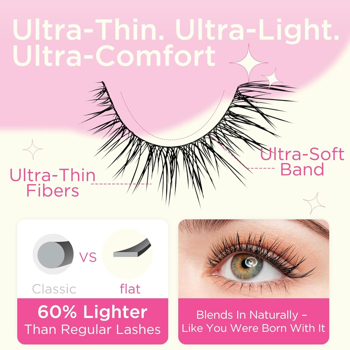 Bepholan Ultra-thin False Eyelashes False Lashes Natural look 100% Handmade Lash Strips Lightweight Lashes with Soft Clear Band(117)