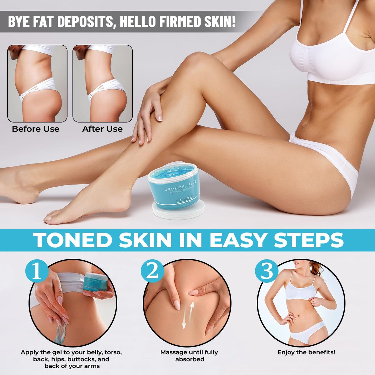 L’EUDINE Redugel Plus Skin Tightening Cream for Body, Firming Cream with Mint Oil, Field Horsetail, Marine Algae, Maca Extract, Skin Firming and Tightening Lotion – 8oz