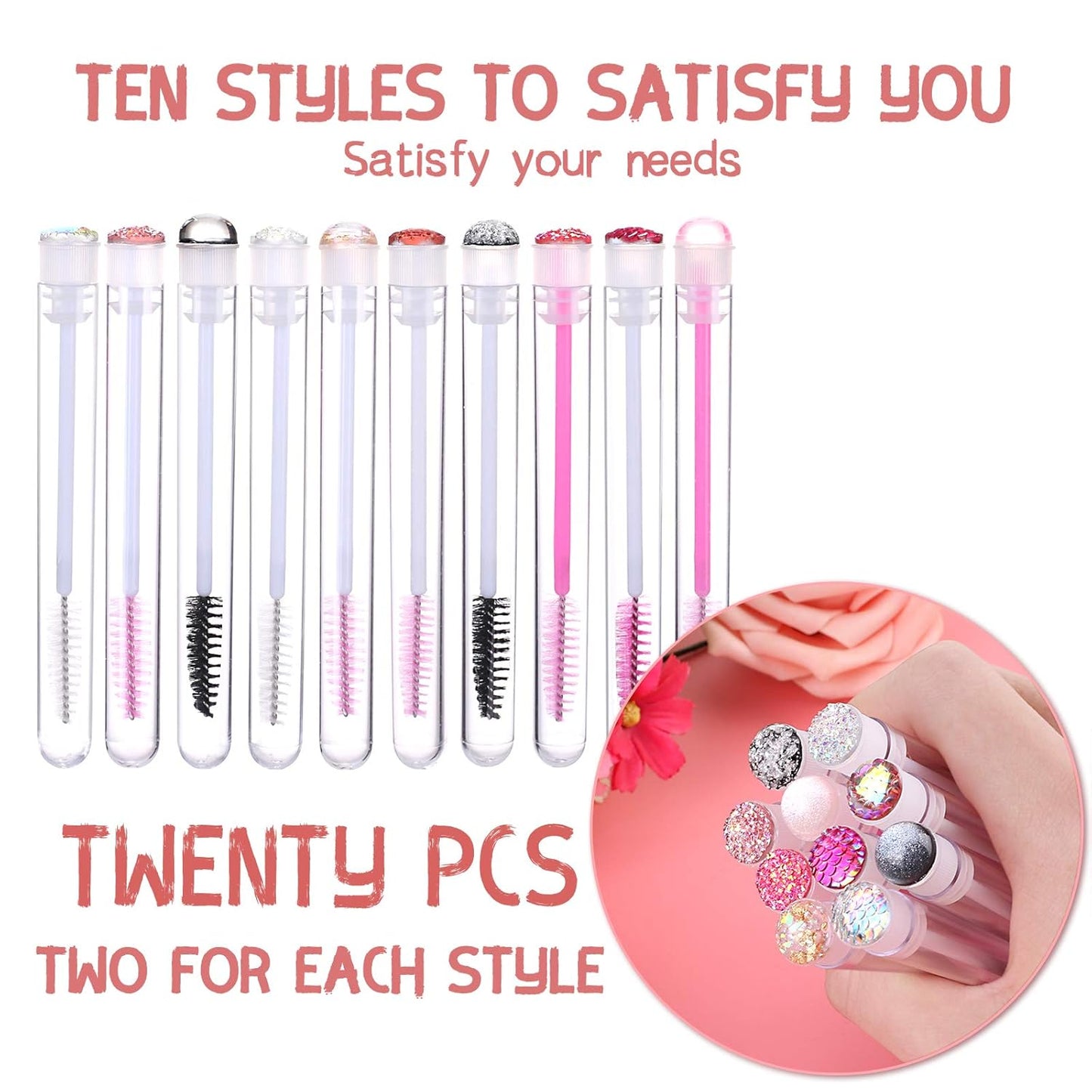 20 Pieces Eyelashes Brush Container Disposable Mascara Bruush Wand Case Lash Spoolies Tube Spoolie Holder Makeup Brush for Eyelash Extension Mix