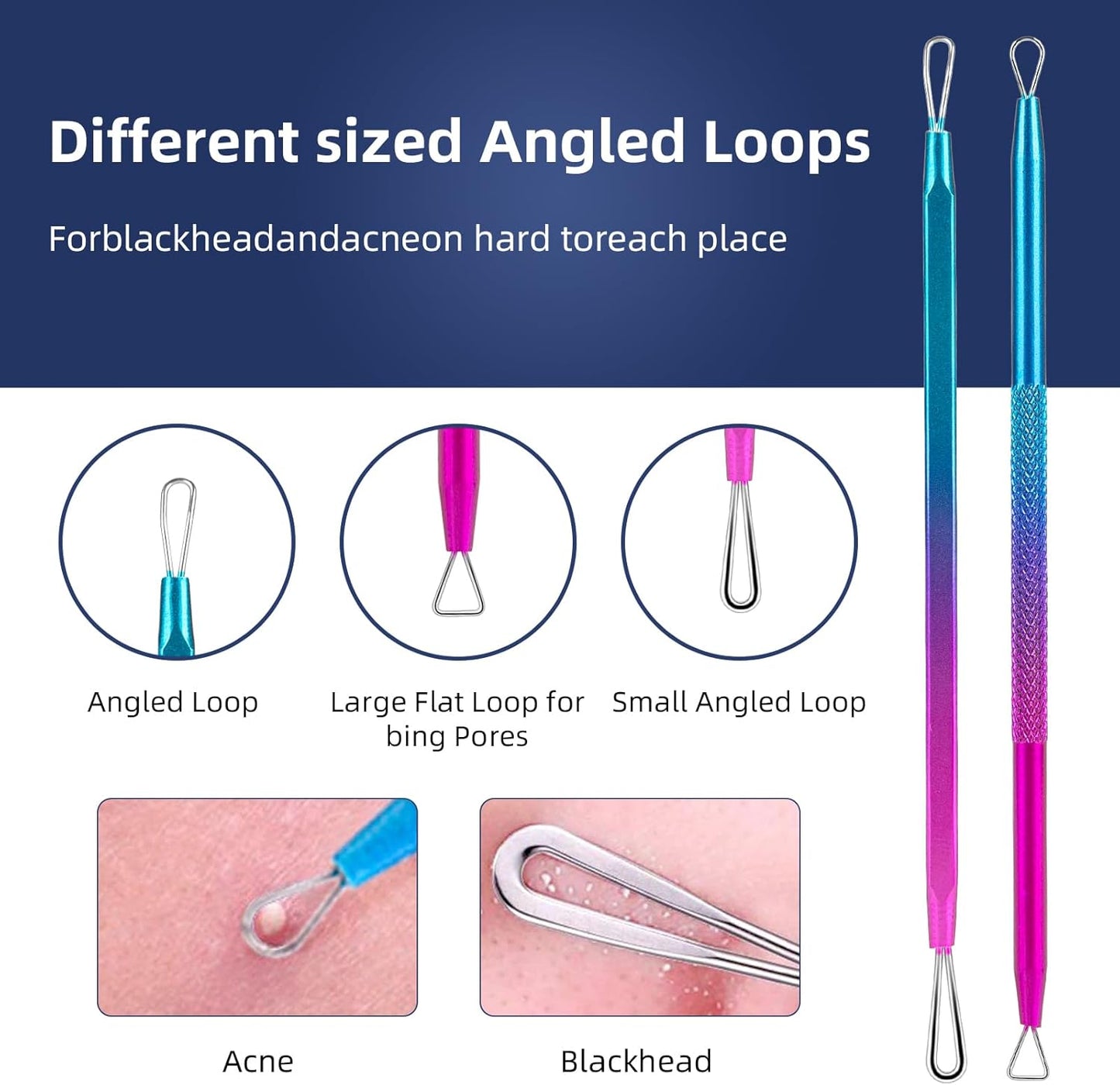 Pimple Popper Tool Kit - Ybaoo 10 Pcs Blackhead Remover Comedone Extractor Kit with Metal Case for Quick and Easy Removal of Blackheads, Zit Removing, Facial and Nose(Colorful)