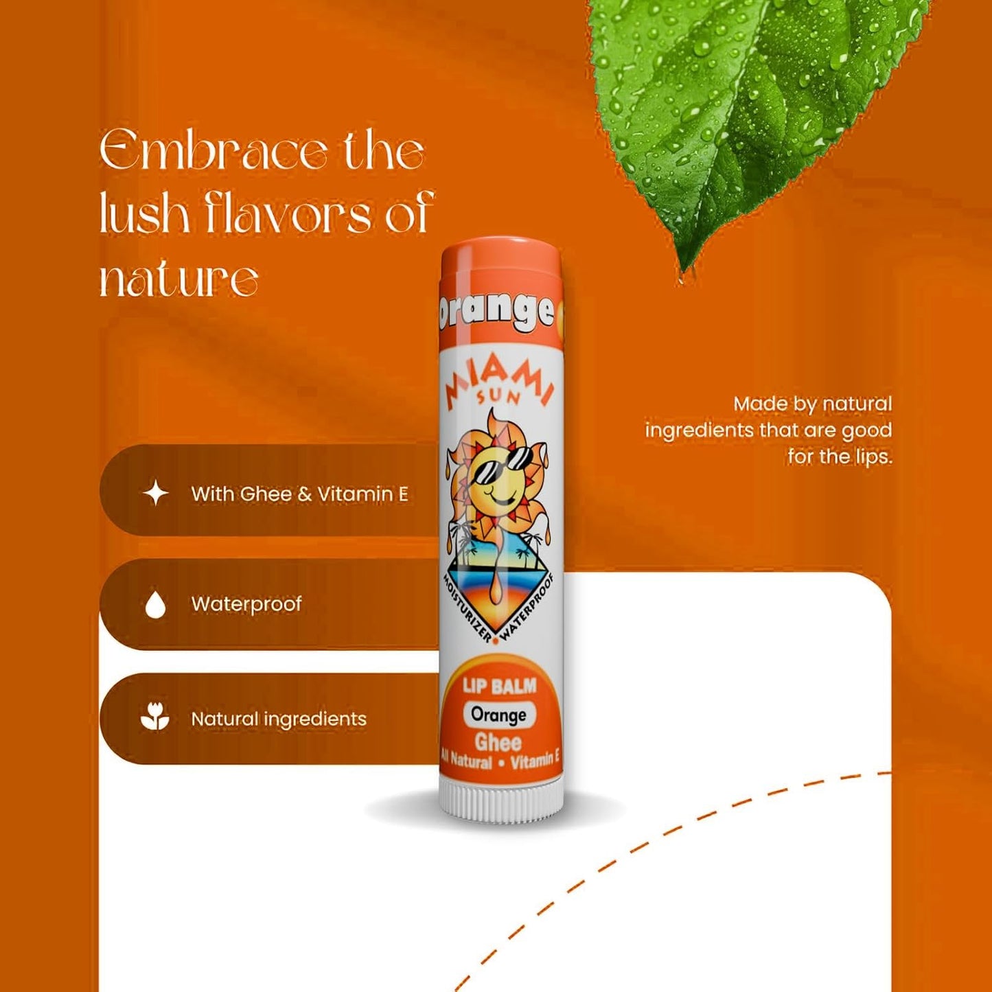 Miami Sun Natural Ghee Lip Balm, Hydrating Lip Treatment with Shea Butter & Beeswax, Organic & Non-Toxic, Best for Dry, Chapped Lips - Moisturizing, Healing, Chemical-Free Lip Care (12 Count, Orange)