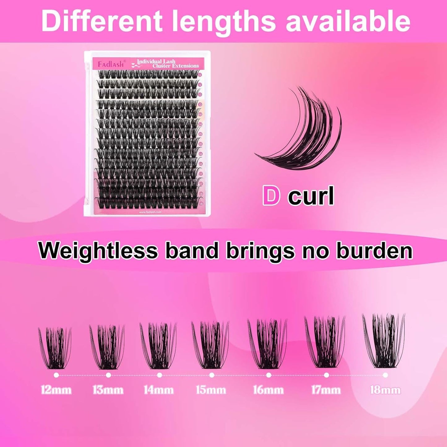 FADLASH Cluster Lashes D Curl Wispy Individual Lashes DIY Eyelash Extension Natural Look Reusable Fluffy Cluster Eyelash Extensions Self Application at Home （80D-0.07D-12-18MIX)