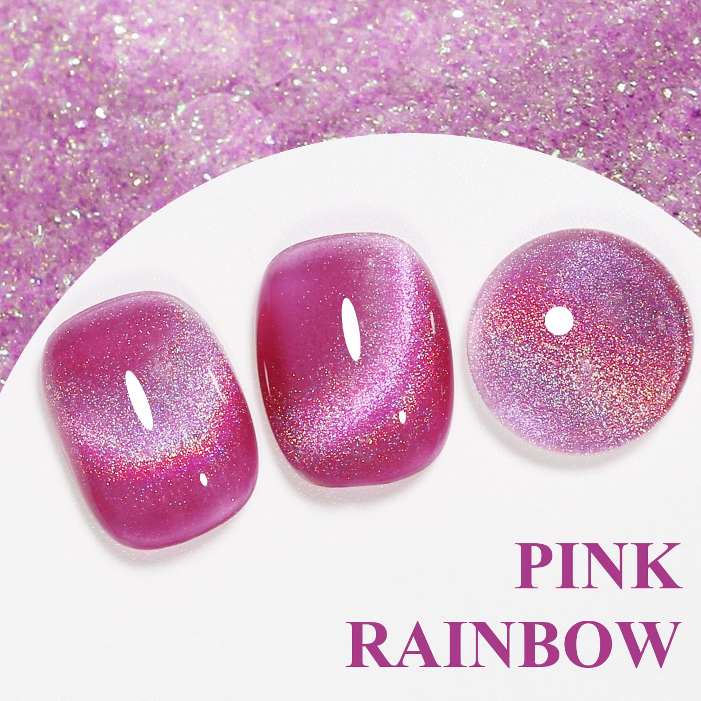 Imtiti Cat Eye Gel Nail Polish, Pink Rainbow Holographic Magnetic Gel Polish With Magnet Glittery Iridescent Galaxy Nail Gel Polish Spring Summer Gel Polish Kit Soak Off UV Led 10ML