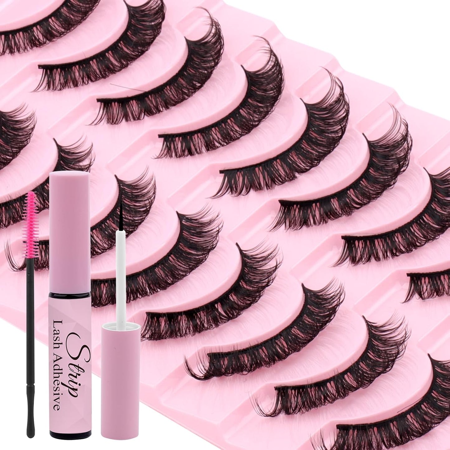 Strip Lash with Glue for DIY Lash-users: 10 Pairs, DIY, Natural Look, Fluffy, Manga, Wispy, Waterproof, Anime, Cat Eye, D Curl, 601