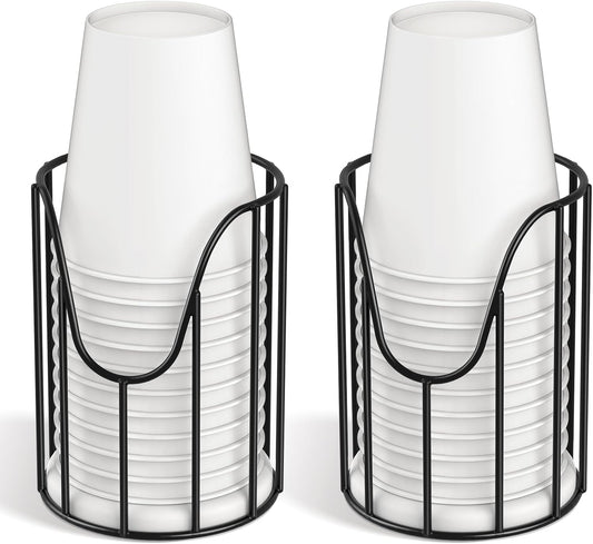 Luxspire Bathroom Cup Dispenser, 3-5oz Dixie Cup Dispenser, Metal Dixie Cup Holder, Disposable Paper Cup Holder for Bathroom, Cotton Pad Holder, Guest Bathroom Essentials, Black, 2 Pack