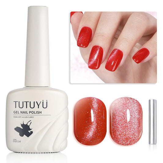 Red Cat Eye Gel Nail Polish - Perfect for DIY at Home & Ideal Gift for Nail Art Lovers!
