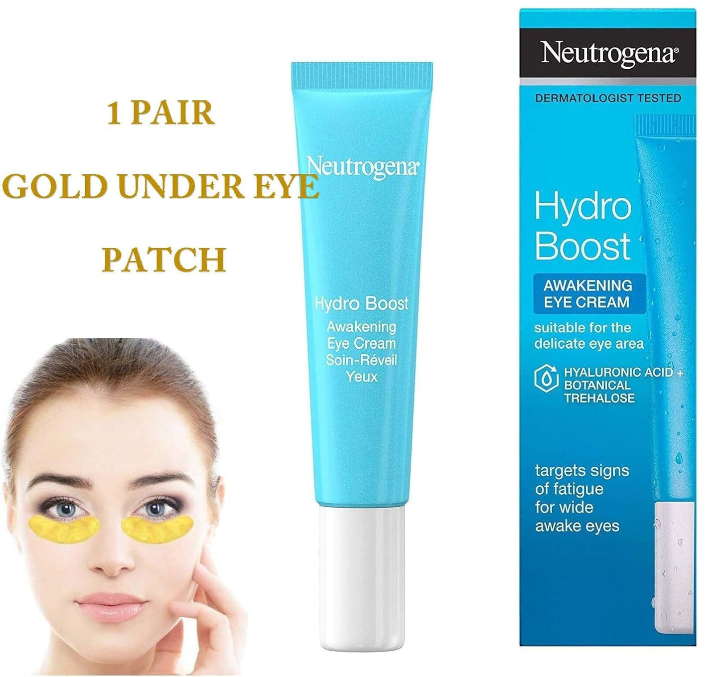 Hydro Boost Eye Awakening Gel-Cream, A Shot of Intense Hydration, Under-Eye Cream, 15 ml + Gold Under Eye Patch
