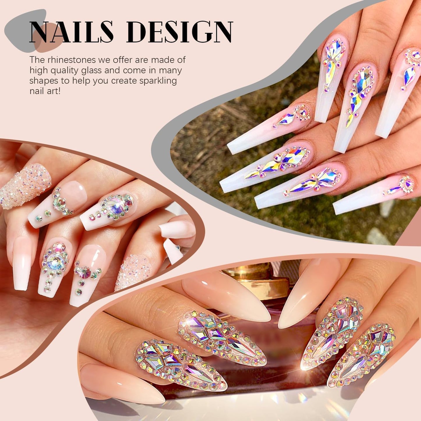 2060Pcs AB Glass Nail Rhinestones 60Pcs Multi Shapes Flatback Nail Gems + 2000Pcs 1.5-4mm Round Crystal with Rhinestones Glue Gel, Manicure Nail Charms Diamond Gemstones for Nail Art