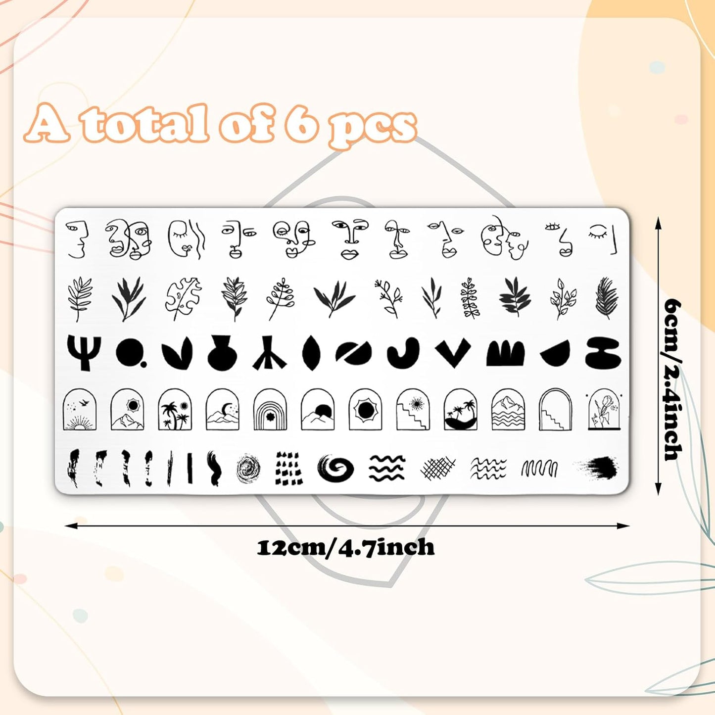 Whaline 6Pcs Abstract Lady Face Nail Plates Stamping Set Boho Plant Stamp Templates Nail Art Plates for DIY Print Manicure Salon Design Gift Supplies