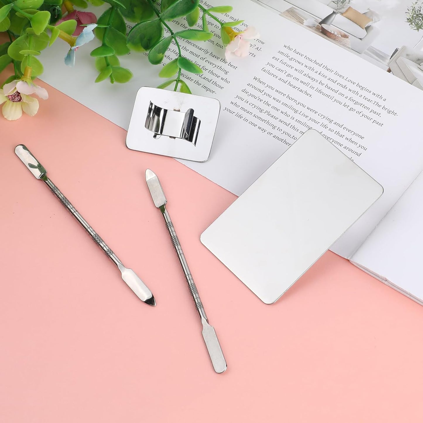 2 Pcs Stainless Steel Makeup Palette Makeup Spatula Palette with Foundation Spatula Professional Cosmetic Palette for Mixing Foundation Eye Shadow Nail DIY Art