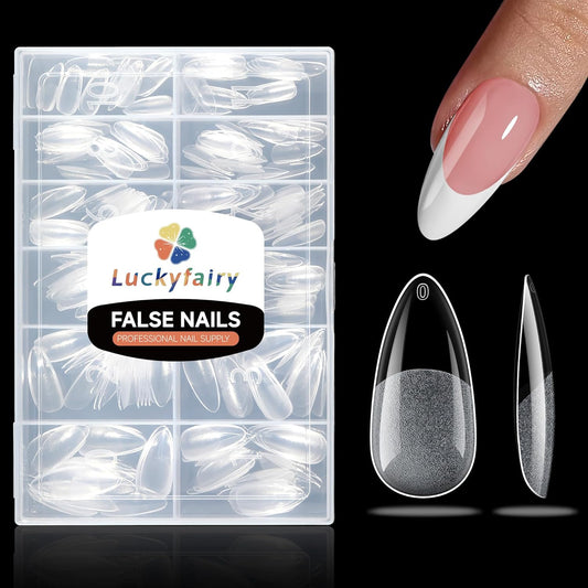 Medium Almond Nail Tips, 240pcs Soft Gel Pre-Filed Acrylic Almond Fake Nails, Half Matte Full Cover Clear Press on Flase Nail Tips for Nail Extension Home DIY 12 Sizes Gelly Tips