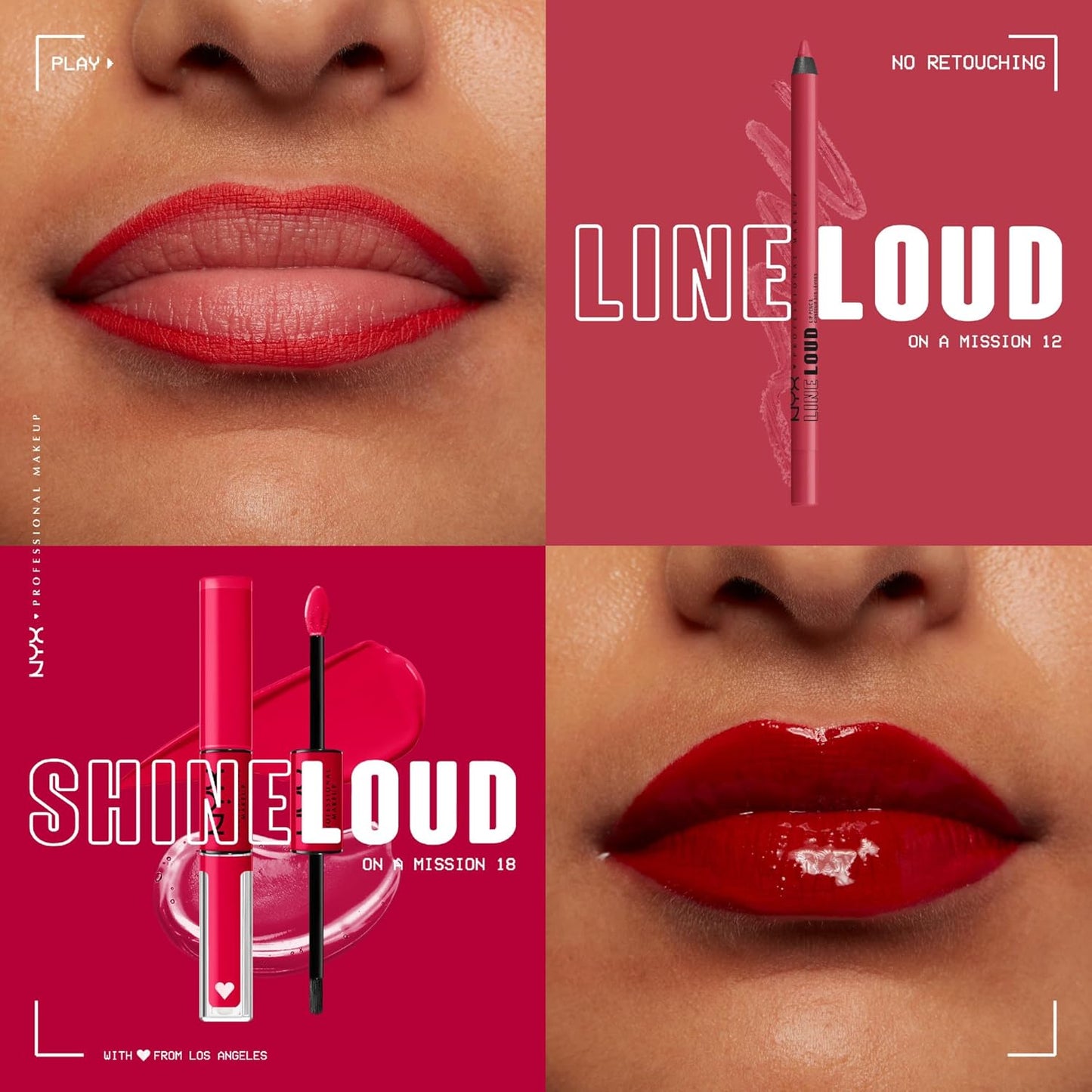 NYX PROFESSIONAL MAKEUP Line Loud Lip Liner, Longwear and Pigmented Lip Pencil with Jojoba Oil & Vitamin E - On A Mission (Blue Red)