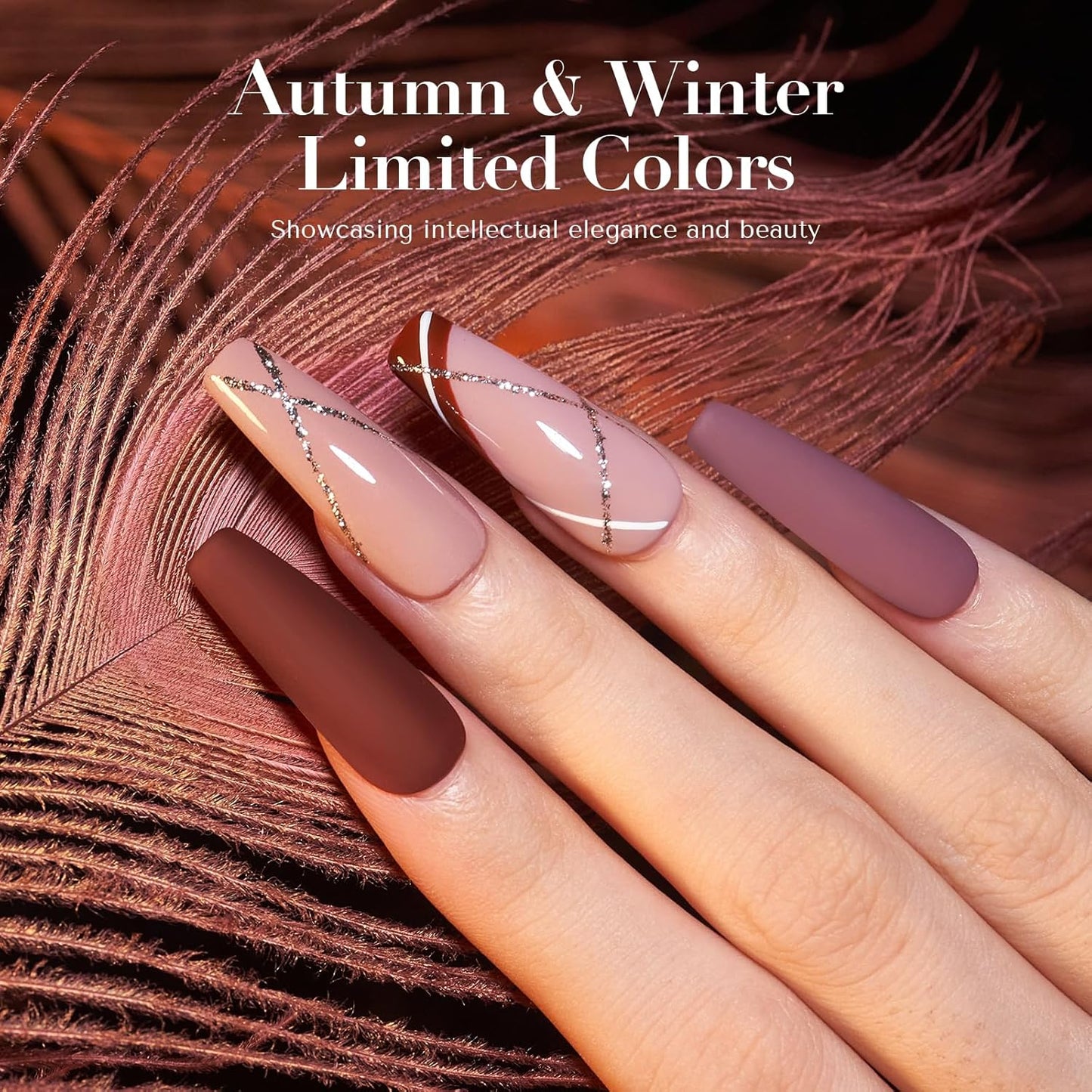 AZUREBEAUTY Dip Powder Nail Kit, 4 Colors Nude Brown with Dried Flower Set, Fall Winter Natural Dipping Powder Starter Liquid Set Recycling Tray with Base & Top Coat Activator ﻿