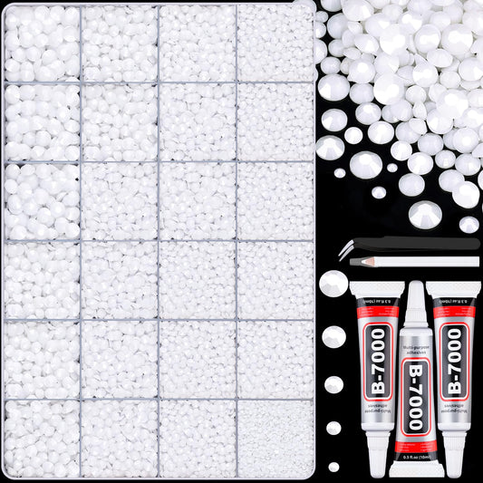 30000Pcs Resin White Rhinestones for Bedazzling Crafting with b7000 Jewelry Glue, Bulk Flatback Gems Bedazzler Kit for Crafts Clothes Shoes Fabric Nail Diamond Art, Assorted Size 2/3/4/5/6mm