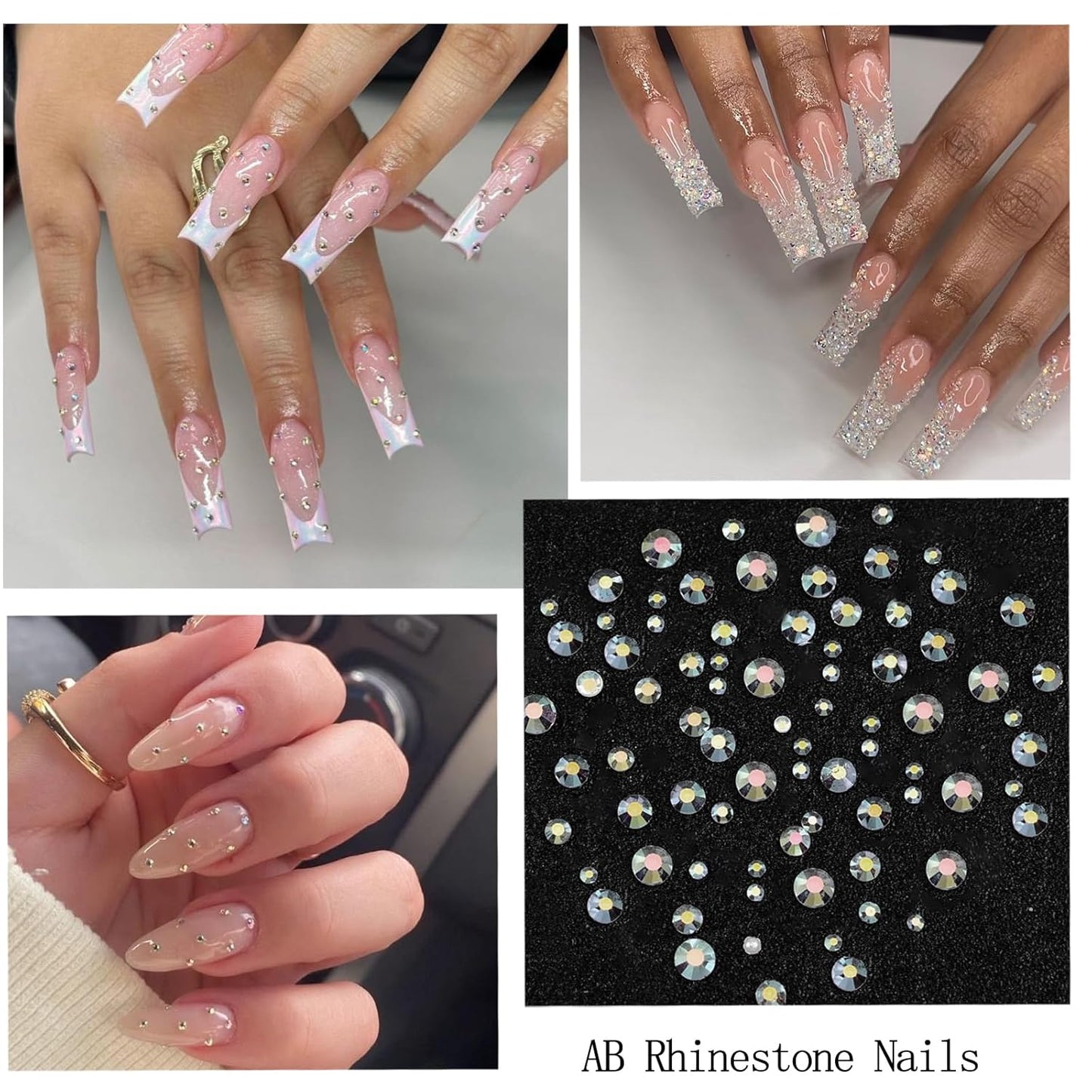 Nail Art Pearls Rhinestones with Glue Gel Flatback Cream Pearls AB Rhinestones Nail Charms Mixed Size 0.04-0.2in Nails Gems Pearl Accessories for Women Nails Design Decoration
