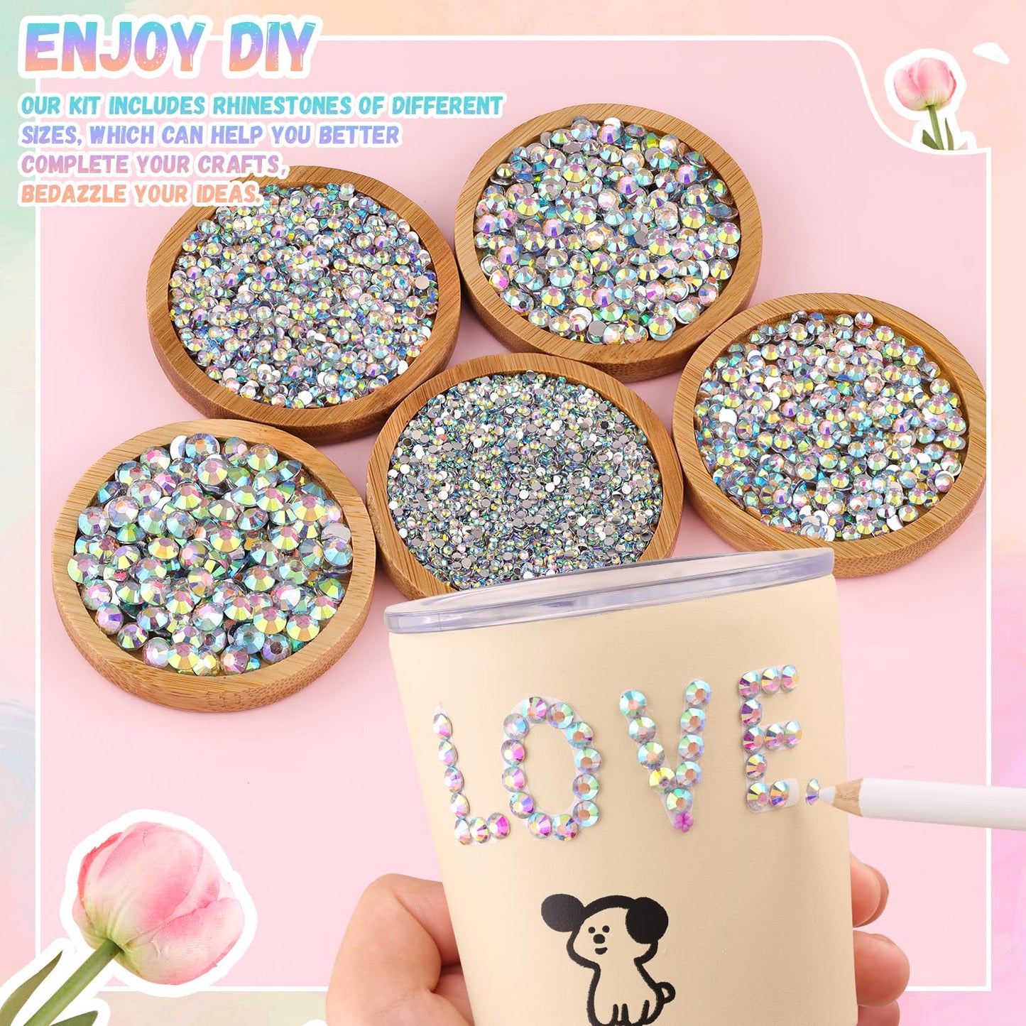 30000Pcs Resin Rhinestones for Bedazzling with 3Pcs B7000 Jewelry Glue, AB Flatback Gems Rhinestones for Crafting, Clothing Tumblers Mugs Shoes Fabric Decor Nail Art