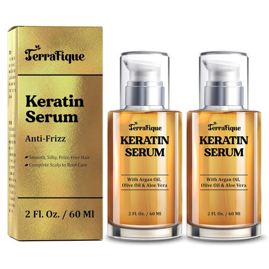 Hair Straightening Serum - Anti-Frizz Leave-in Conditioner with Keratin and Argan Oil for All Hair Types - 2 Fl. Oz.