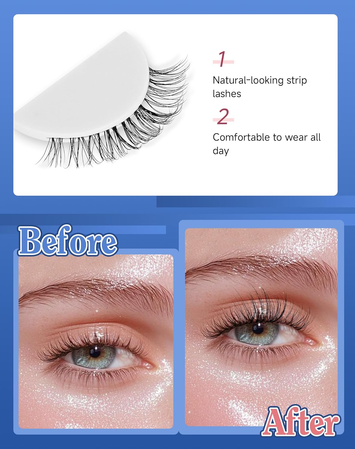 Lashes Natural CLear Band Wispy False Eyelashes Natural Look Flared Strip Eyelash False Eye Lash Soft 7 Pairs Everyday SF-04