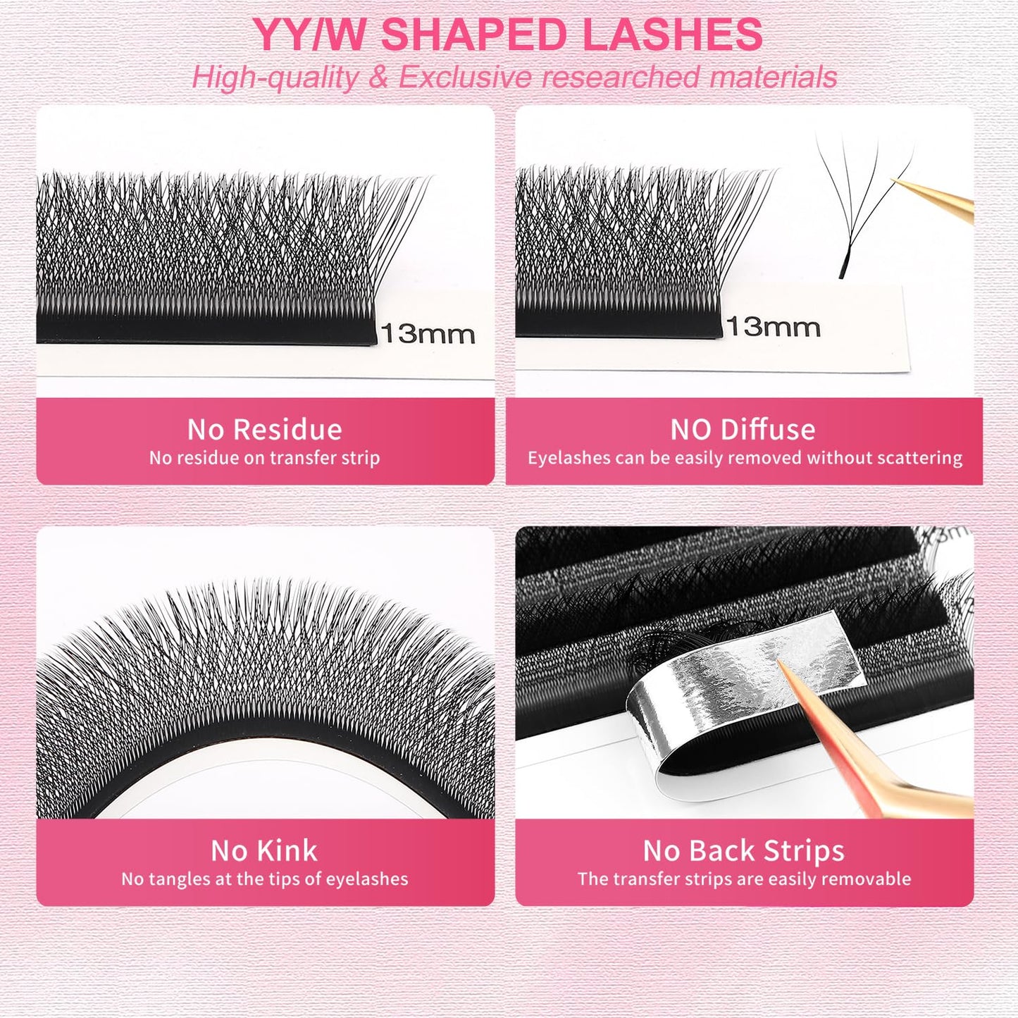 W Lash Extensions Supplies 4D Eyelash Extensions W Shape 0.07mm Thickness C Curl 11mm Premade Fans Easy Fan Lashes Volume Matte Black 12 Rows Crisscross Eye Lashes(W-4D-0.07-C,11mm)