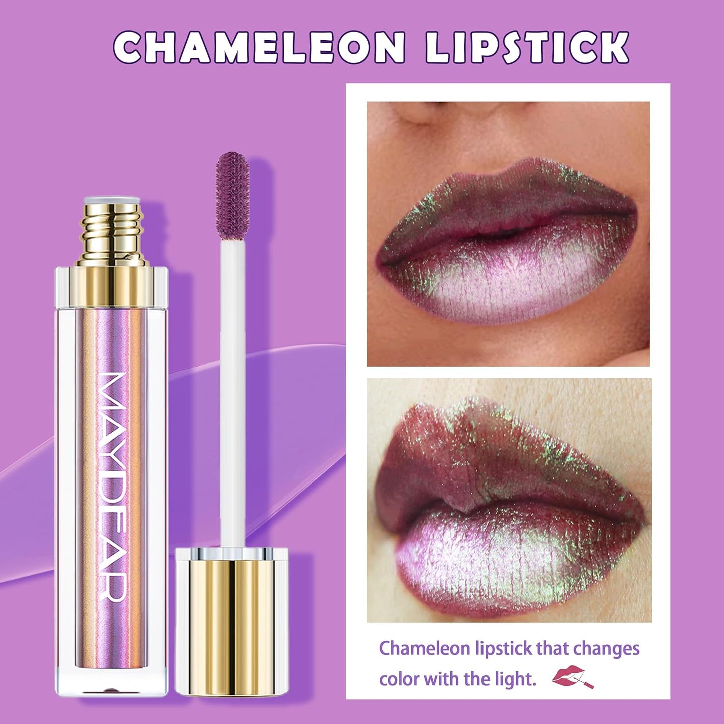 Maydear Chameleon Lipstick – Metallic Multichrome Lipstick, Long-Lasting, Fuchsia Green (08)