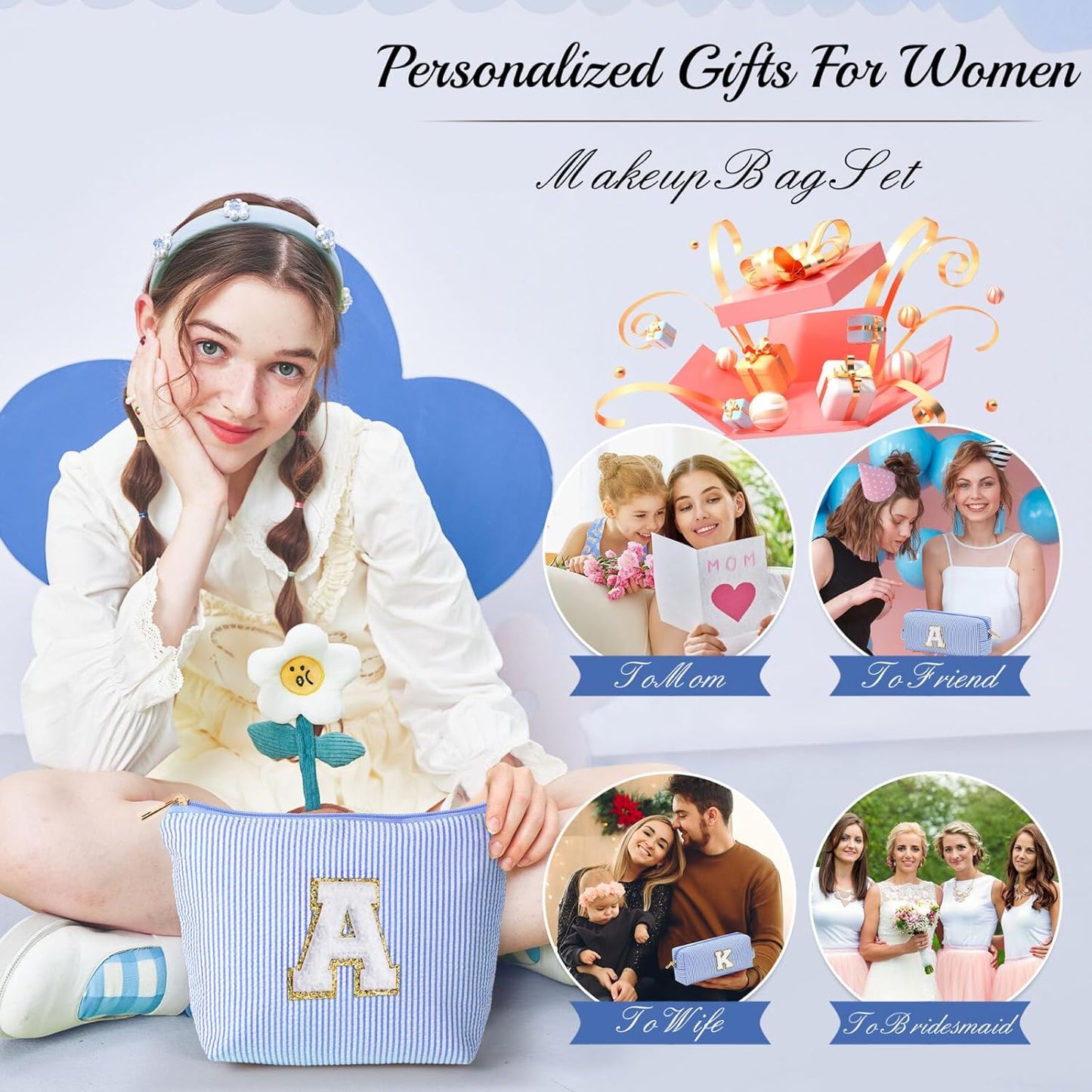 YOOLIFE Birthday Gifts for Women Her, Make Up Bag Pouch Cosmetic Travel Bag Bridesmaid Makeup Bag Toiletry Bag Wife Birthday Gifts Ideas Boss Day Gifts Wedding Gifts Daughter Gifts Hostess Gifts Z