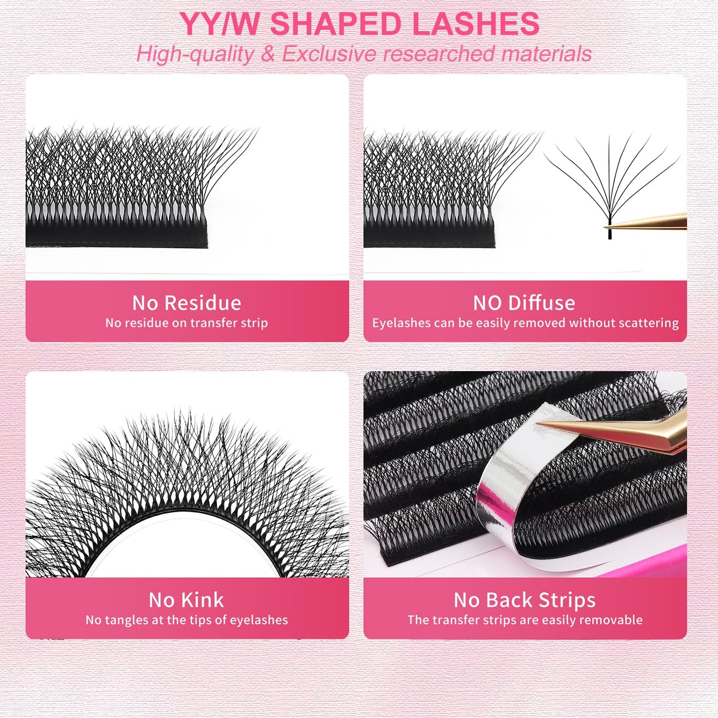 W Lash Extensions Supplies 8D Eyelash Extensions W Shape 0.07mm Thickness C Curl 14mm Premade Fans Easy Fan Lashes Volume Matte Black 12 Rows Crisscross Eye Lashes(W-8D-0.07-C,14mm)
