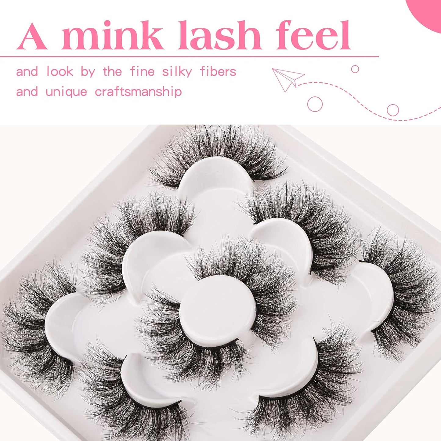 JIMIRE Flare Mink Lashes Fluffy Wispy False Lashes Pack Fluttery 10D Multi-dimensional Volume False Eyelashes 5 Pairs