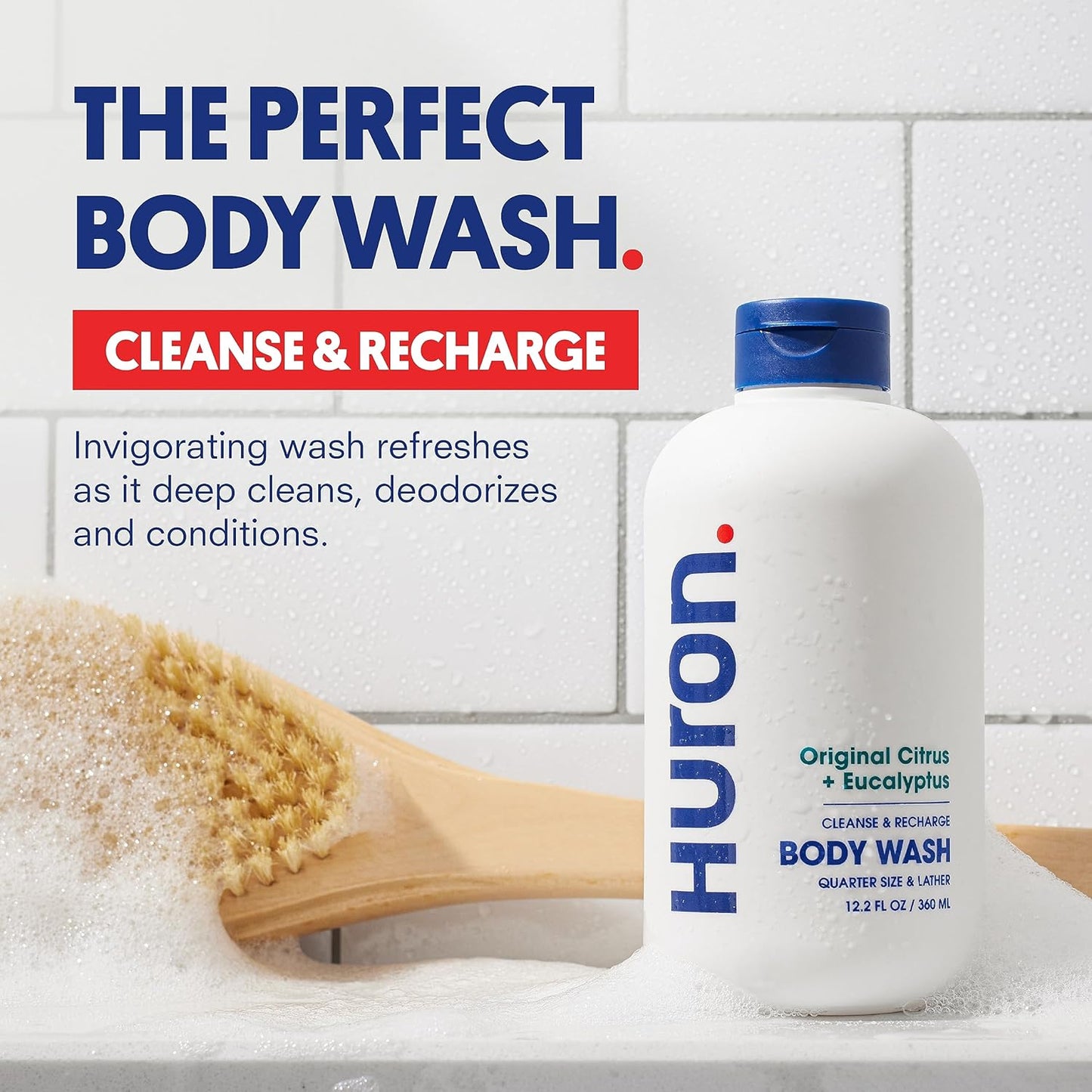 Huron Body Wash Scent Duo - Citrus + Eucalyptus & Sandalwood + Black Pepper Scents - Men’s Body Wash - Made With Coconut Oil, Vitamin E & Witch Hazel - Vegan, Cruelty-Free - 2 Pack, 12.2 fl oz